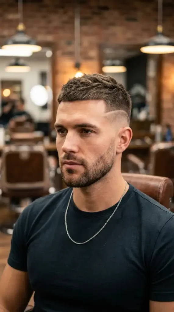 Textured Crew Cut with Hard Line