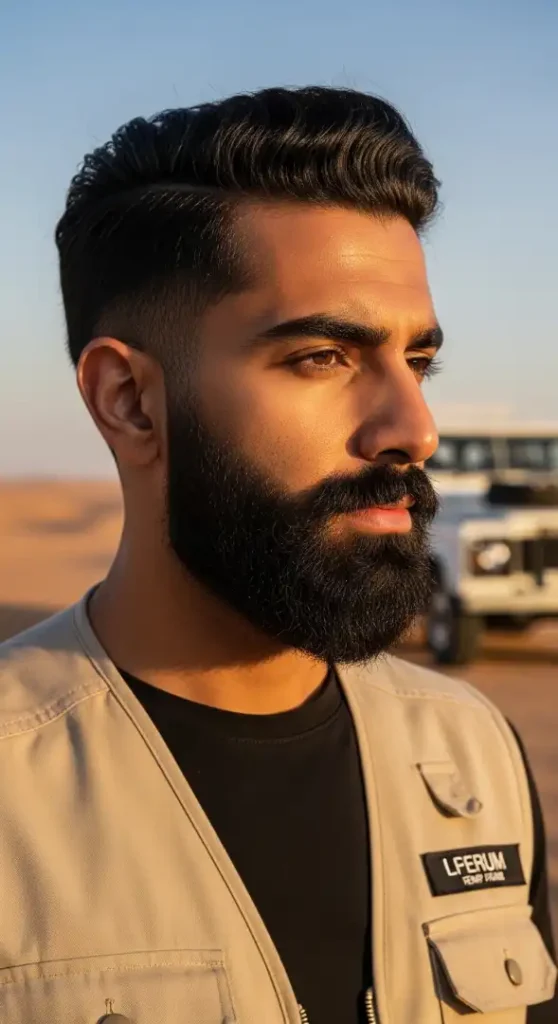 The "Desert Nomad" (Temp Fade with Beard)