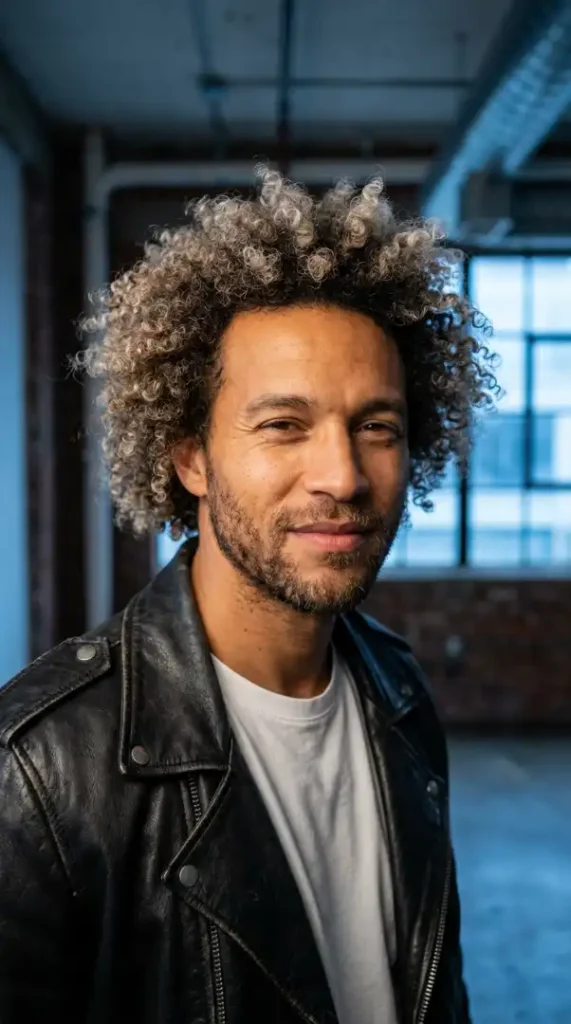 - The "Luxe Curls" Taper with Platinum Accents