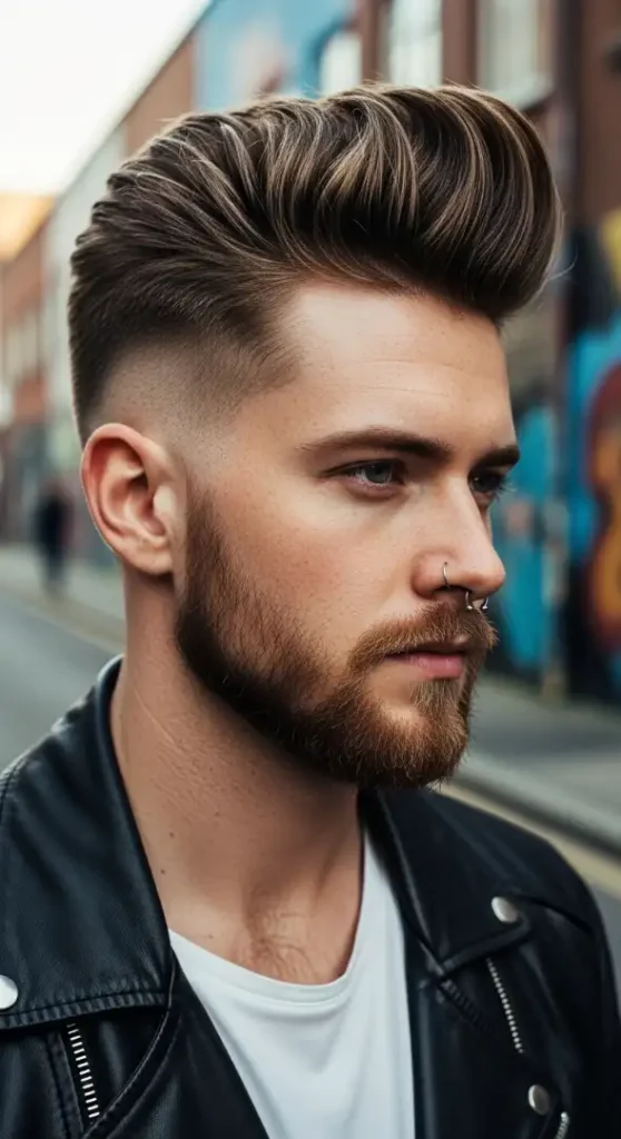 The Classic Slicked Back with Taper Fade & Long Beard