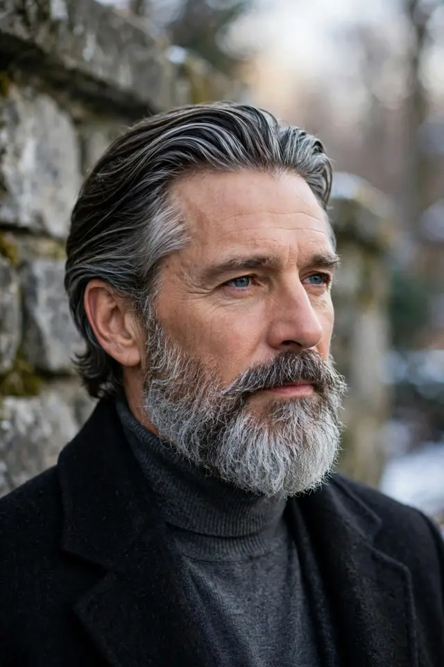 Salt-and-Pepper Full Beard - beard styles for men look 19