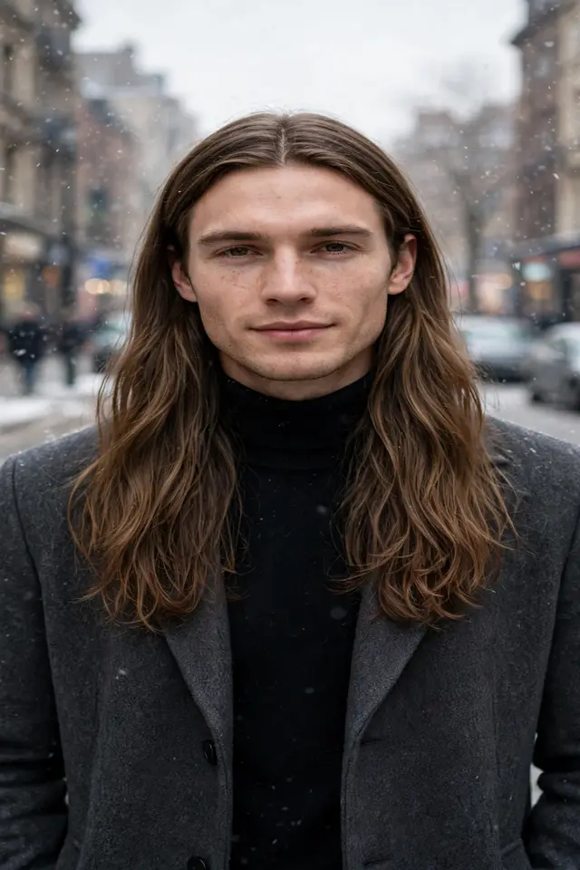 Long Middle-Part Curtains - long hairstyles for men look 6