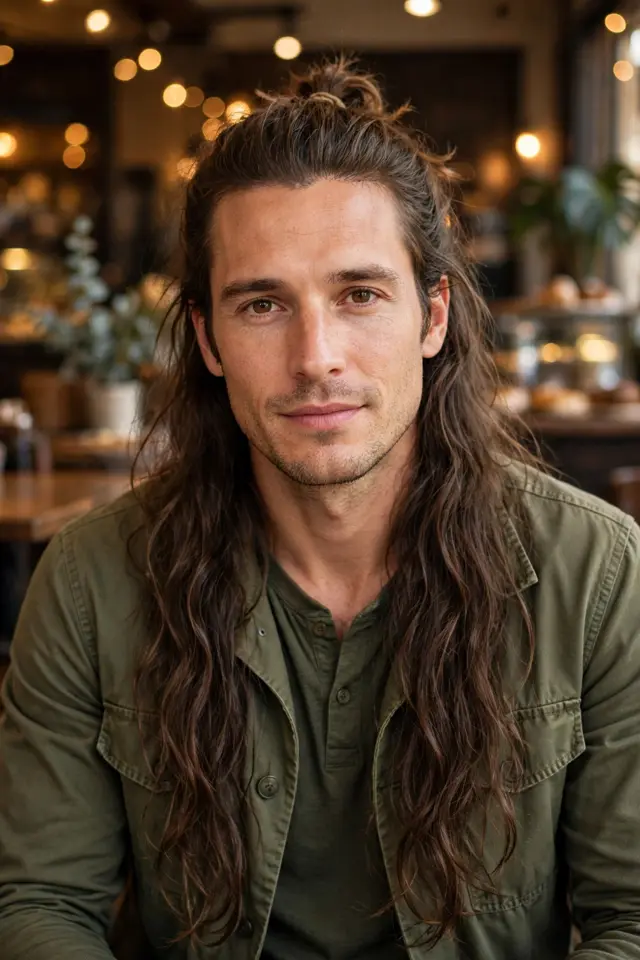 Half-Up, Half-Down - long hairstyles for men look 8