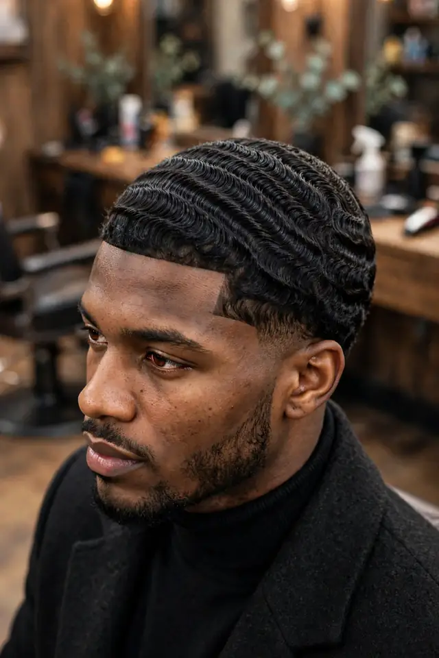 360 Waves with a Low Taper - hairstyles for black men winter look 01
