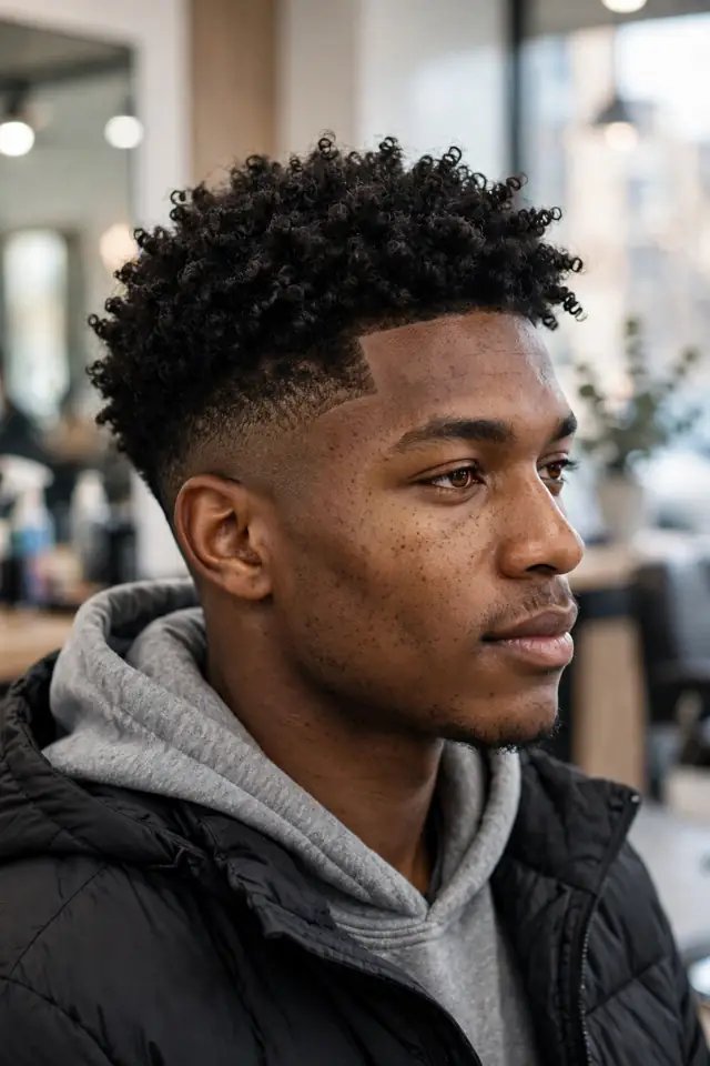 Taper Fade with Sponge Curls - hairstyles for black men winter look 04