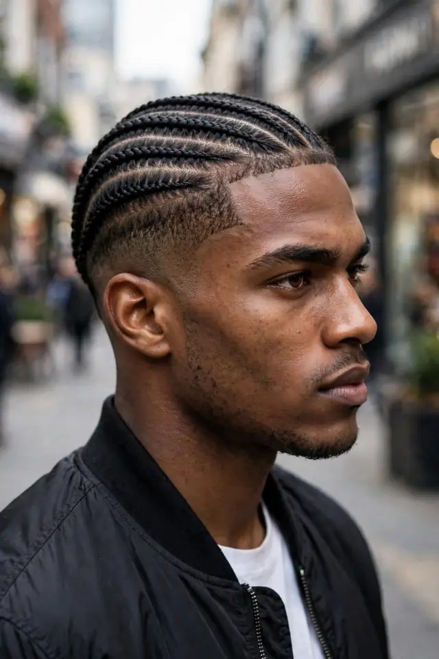 Cornrows with a Fade - hairstyles for black men winter look 05