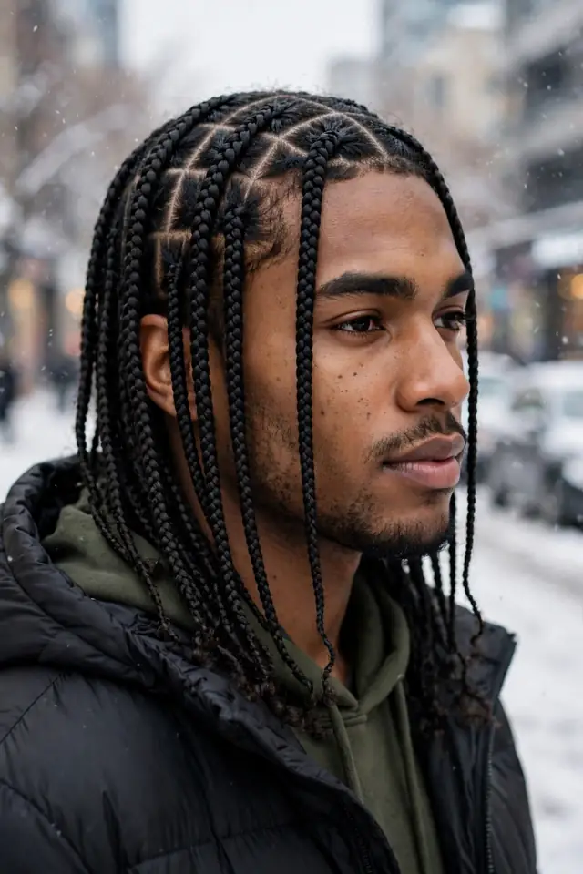 Box Braids - hairstyles for black men winter look 08