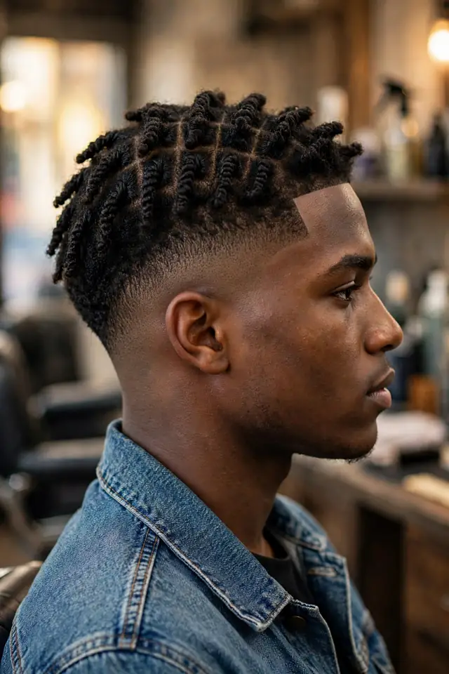 Drop Fade with Twists - hairstyles for black men winter look 09