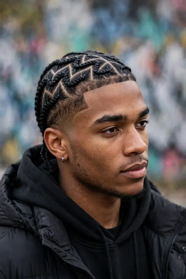 Zigzag Cornrows - hairstyles for black men winter look 15