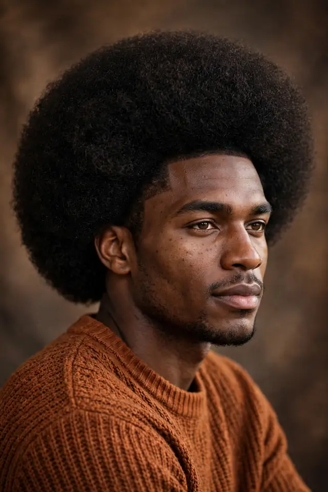 Afro with a Shape-Up - hairstyles for black men winter look 16