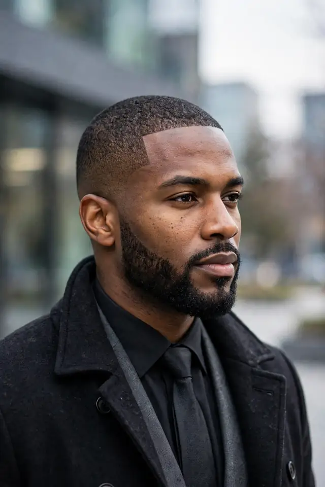Low Cut with a Line-Up and Beard - hairstyles for black men winter look 17
